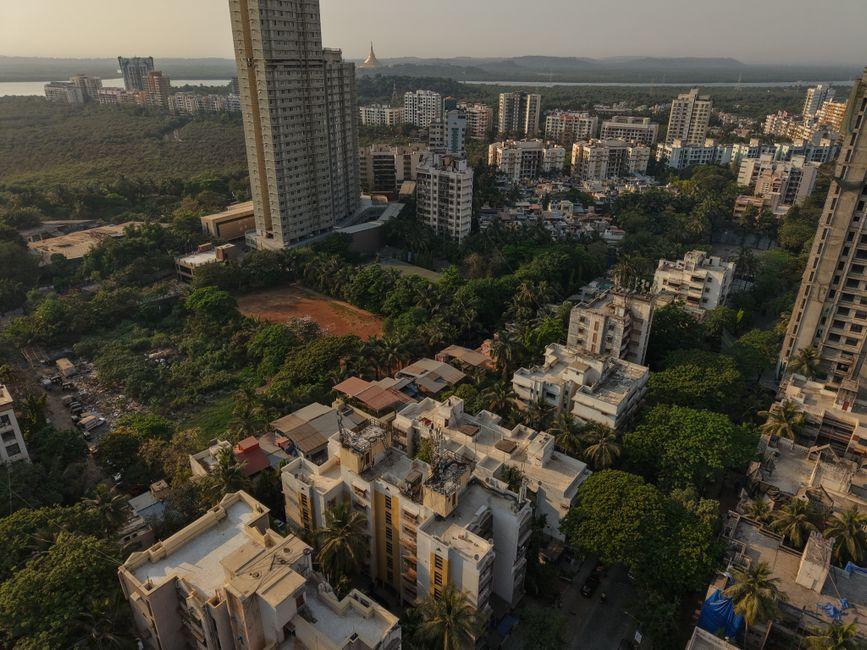 Aerial View of Mumbai Residential Skyscrapers at Dusk