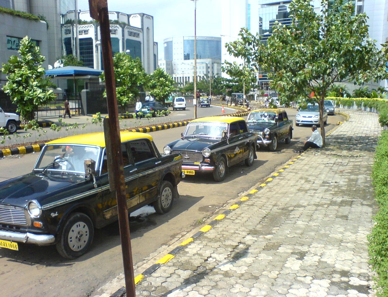 Taxi rank outside the State Bank of India office in Bandra Kurla Complex